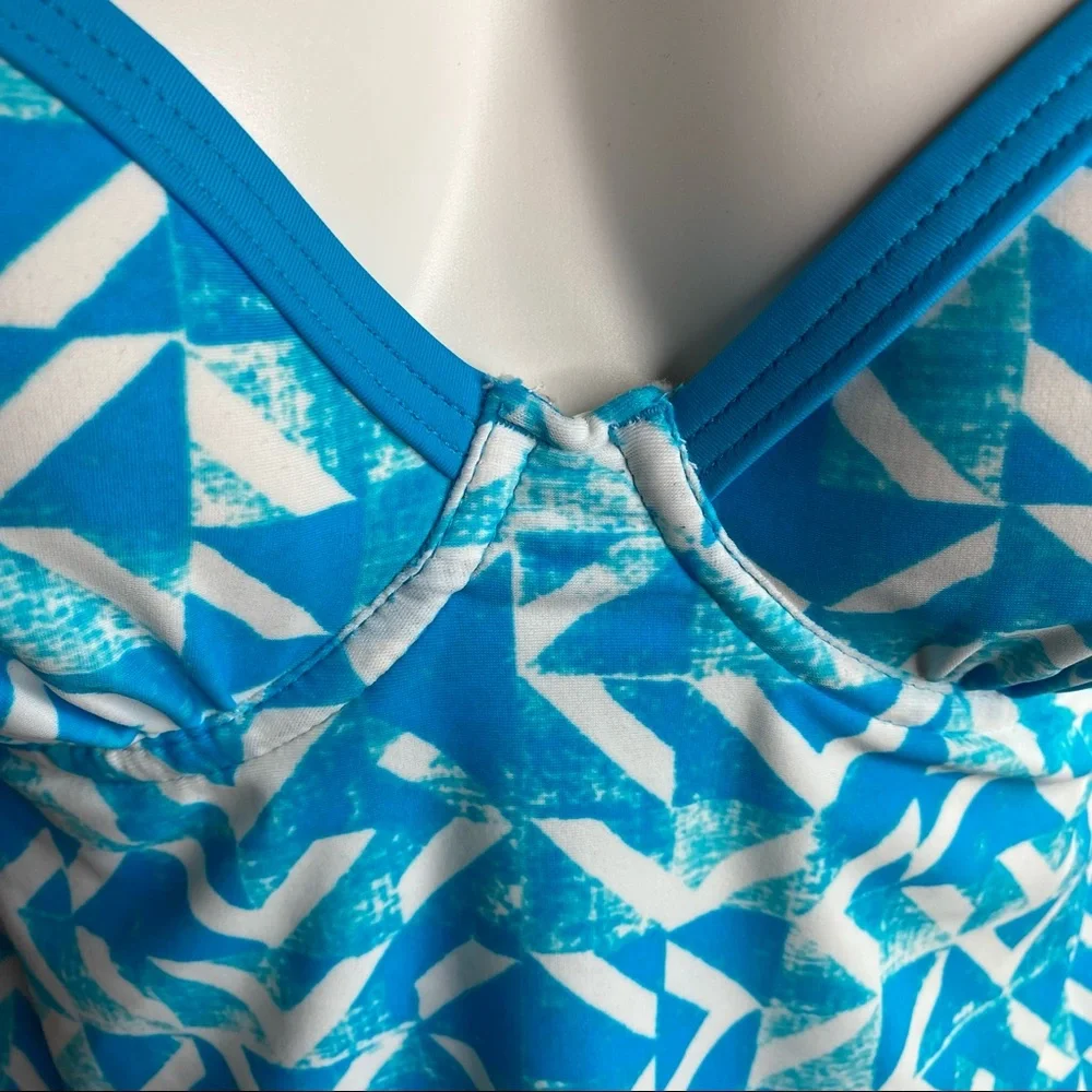 Maidenform Swim By the Sea Tankini Push Up Bra Fit Blue & White Print XSmall